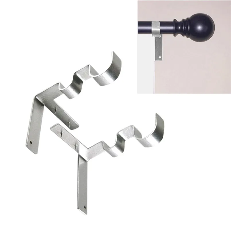 

1 Pair Curtain rod bracket silver Hang Curtain Rod Holders Tap Right Into Window Frame Curtain Rod Bracket #2h08