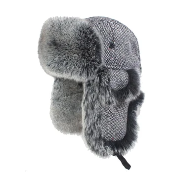 

Men Women Trapper Hats Faux Fox Fur Bomber Hats Winter Warm Snow Caps Wool Knitted Earflaps Russian Ushanka