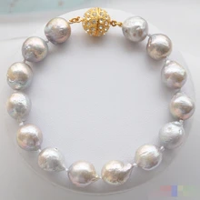 P4265 Блеск " 13 мм СЕРЫЙ почти круглые БАРОККО Эдисон ЖЕМЧУЖНЫЙ БРАСЛЕТ Благородный стиль Природный Изысканные jewe Быстрая