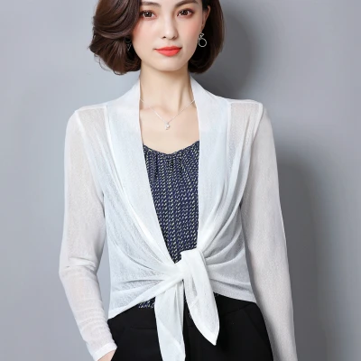 Women's cardigan summer female large size loose thin ice silk seven sleeve short paragraph shawl air conditioning shirt
