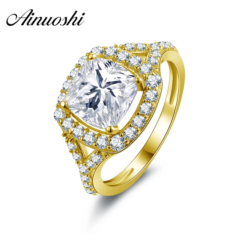 

AINUOSHI 10k Solid Yellow Gold Wedding Ring Vintage Anillos Customized Fine Jewelry Design 2.25 ct Princess Cut CZ Wedding Ring
