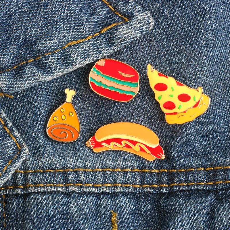 

Cartoon Food Enamel Pin Hamburger Pizza Hot dog Brooch for Women Men Pins Clothes Lapel Badges Collar Clip Brooches Kids Jewelry