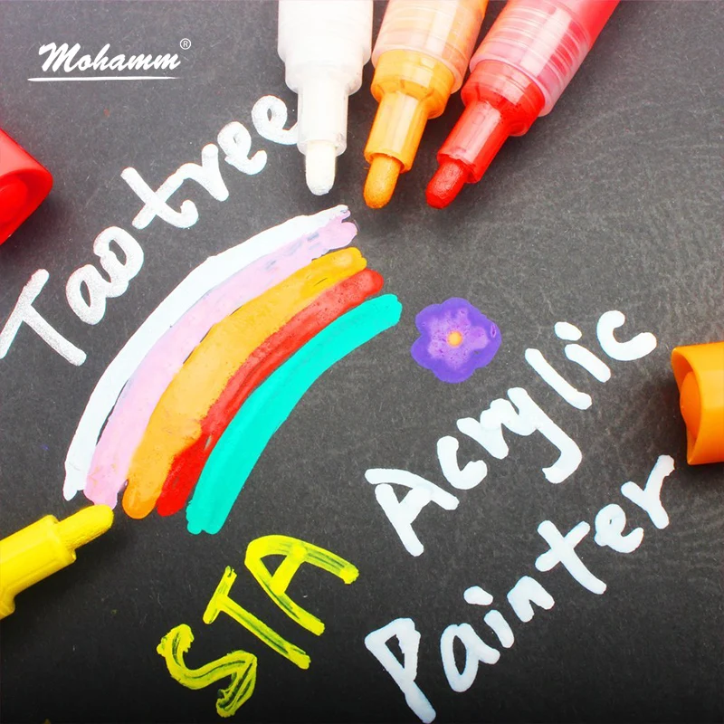 

12 Colors Mohamm Acrylic Metal Textile Fabric Paint Marker Oil-Based Permanent Metallic Marker Pen for Black Paper Stationery