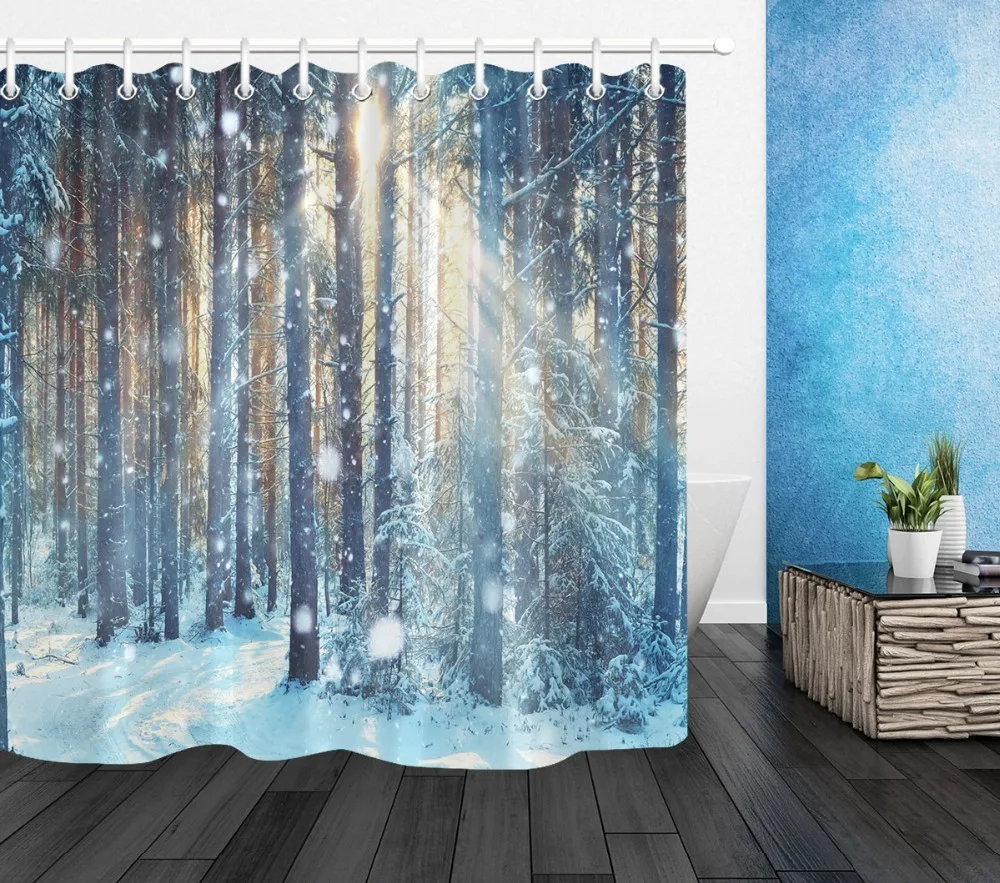 LB Frosty Winter Landscape in Snowy Forest Shower Curtain Bathroom