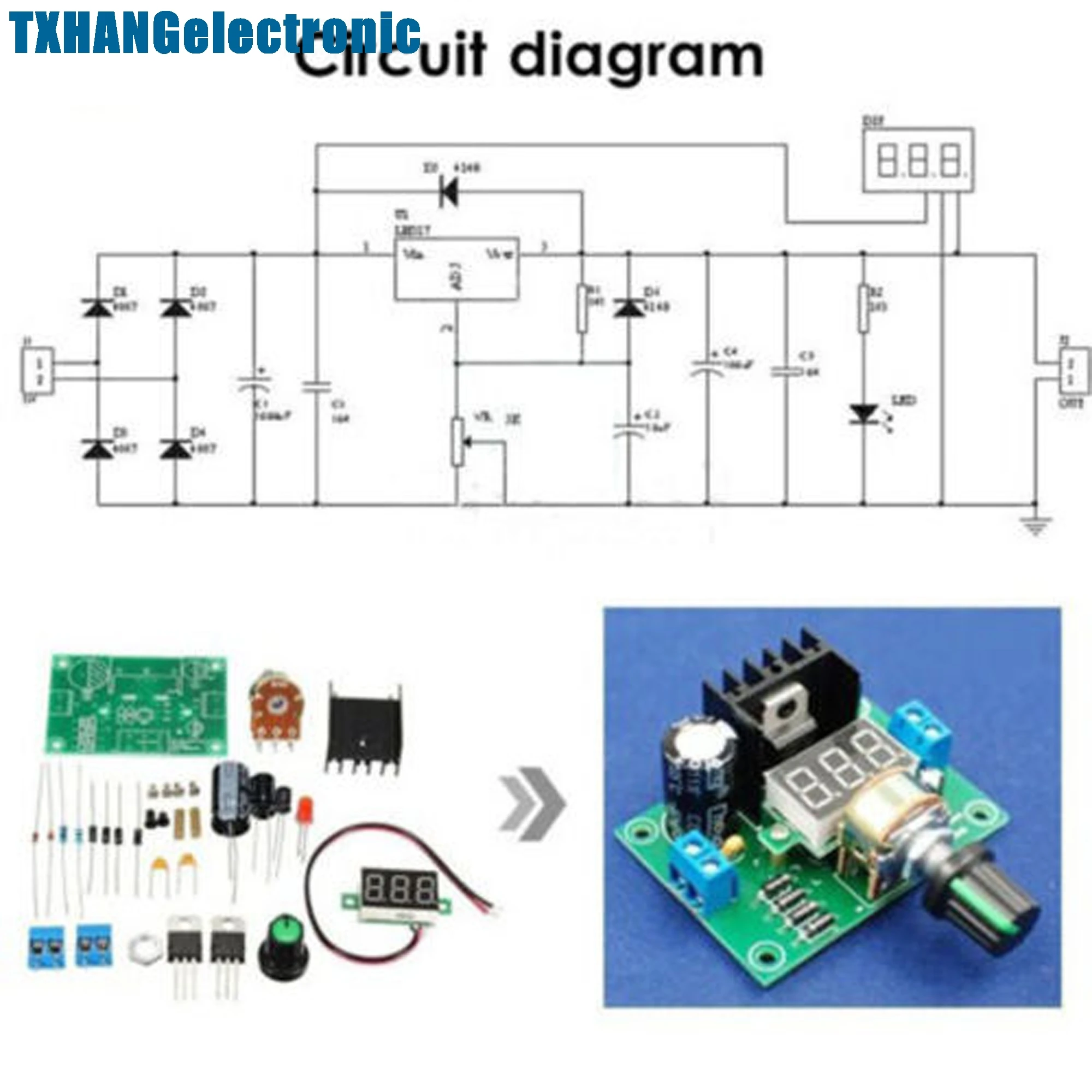 LM317 цифровой дисплей Регулируемый блок питания модуль DIY наборы электронных|diy