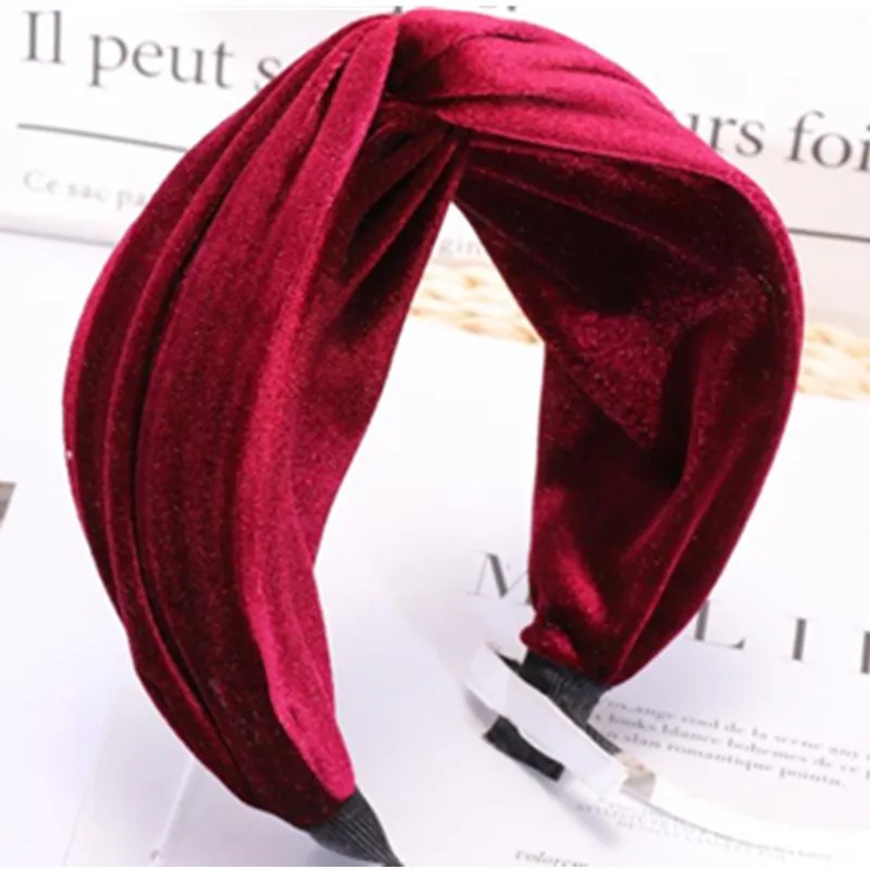 

Wide Velvet Headband Women Solid Color Fabric Headband Knotted Girls Hair Accessories Head Wrap Adult Turban Headband Korean