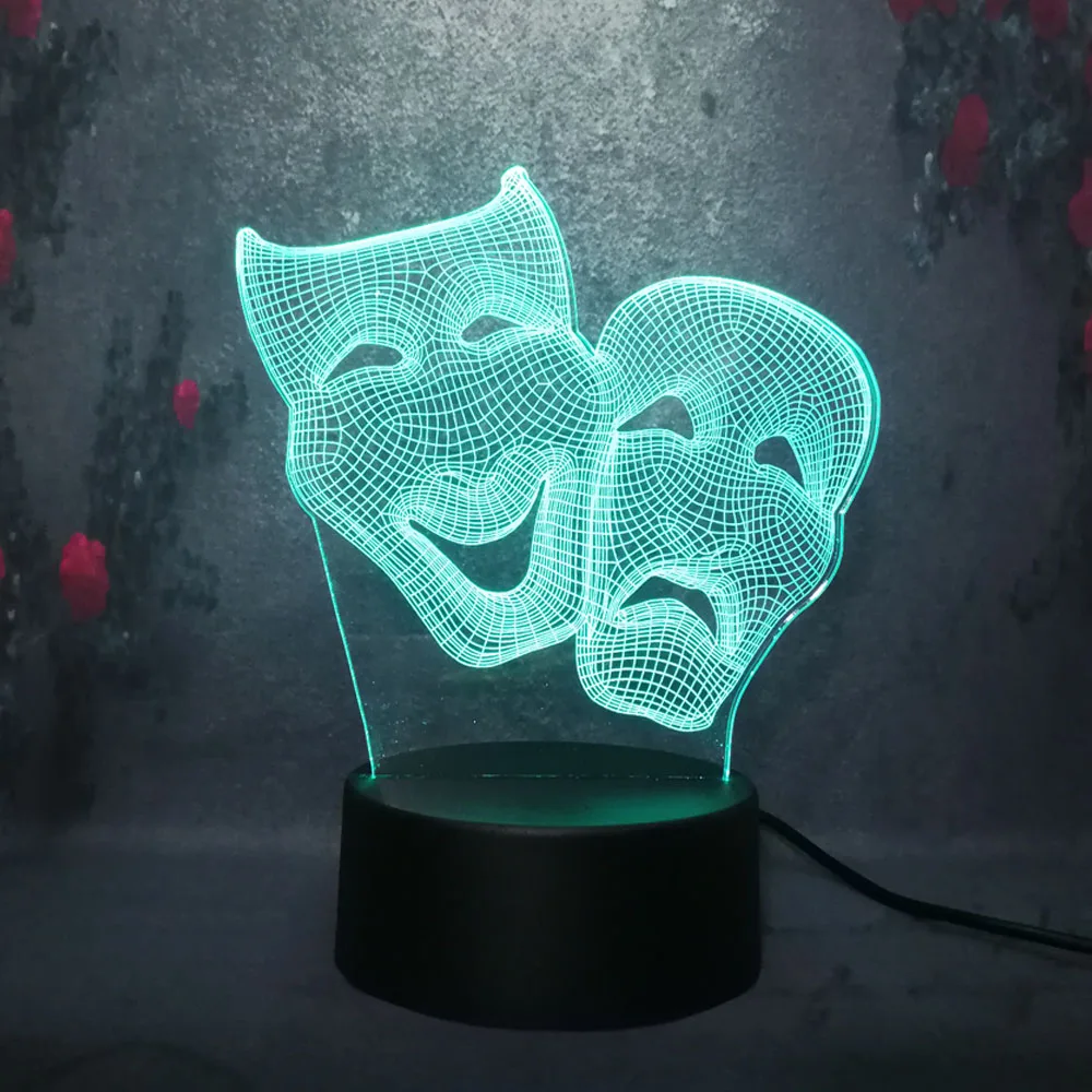 Мультфильм милый 3D комедия и Tradegy маска Led ночник 7 цветов изменить подарок на Рождество, Хэллоуин украшение лампа спальня лампа мальчик