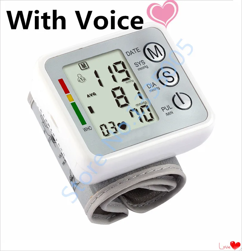 

Tensiometros Digital 2015 Sale Promotion Health Monitors Digital Tonometer With Voice Wrist Blood Pressure Monitor Heat Rate