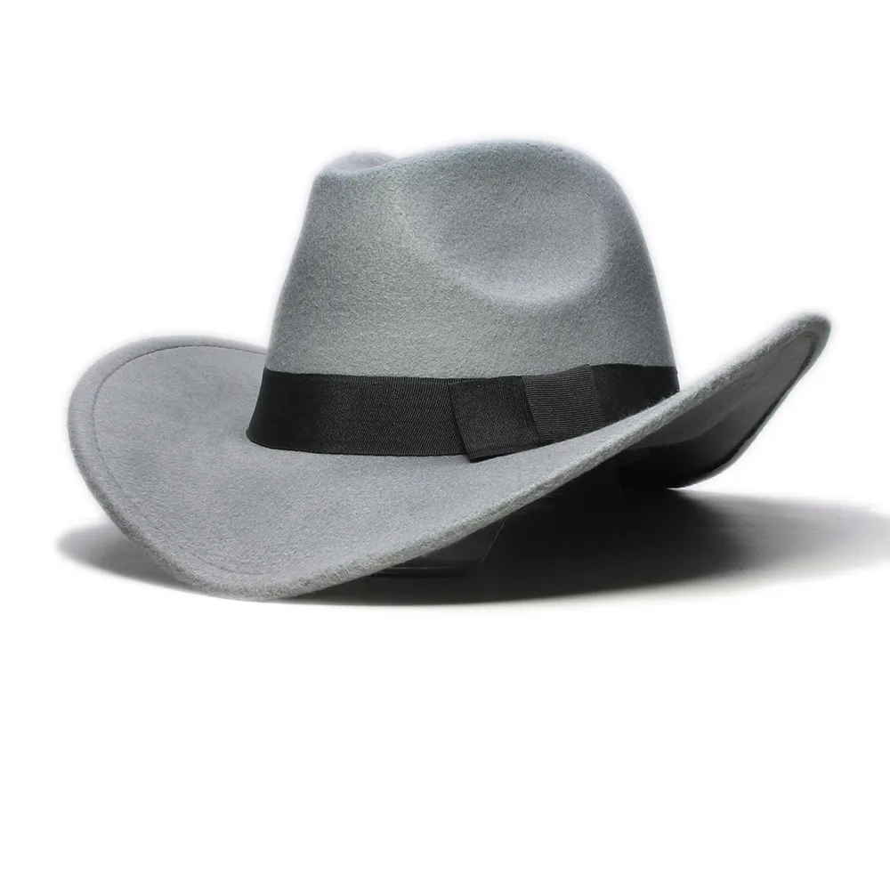 LUCKYLIANJI Мужская Женская Унисекс Ковбой Западный бык резинка с тесьмой шерсть мягкая мужская фетровая шляпа в стиле джаз однотонная шляпа Кепка(один размер: 57 см