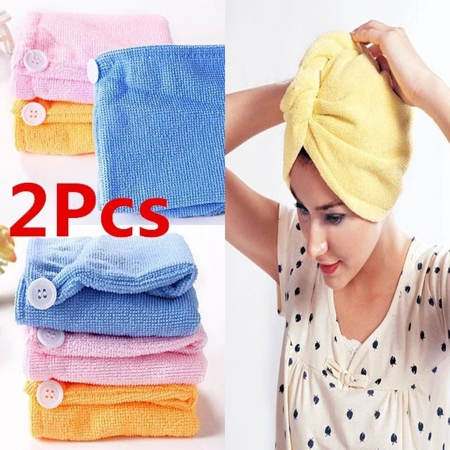 

2PCS Microfiber Bath Towel Hair Dry Hat Cap Shower Caps Quick Drying Lady Bath Tool(Random Color)