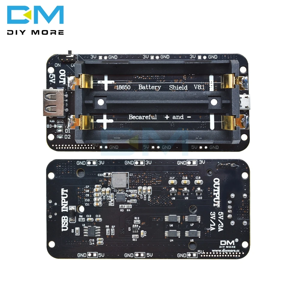 Комплект из 2 предметов, Двойной 18650 литиевая Защита аккумулятора V8 5 V/3A 3 V/1A мобильный Мощность банк Плата расширения Micro USB для Arduino ESP32 ESP8266