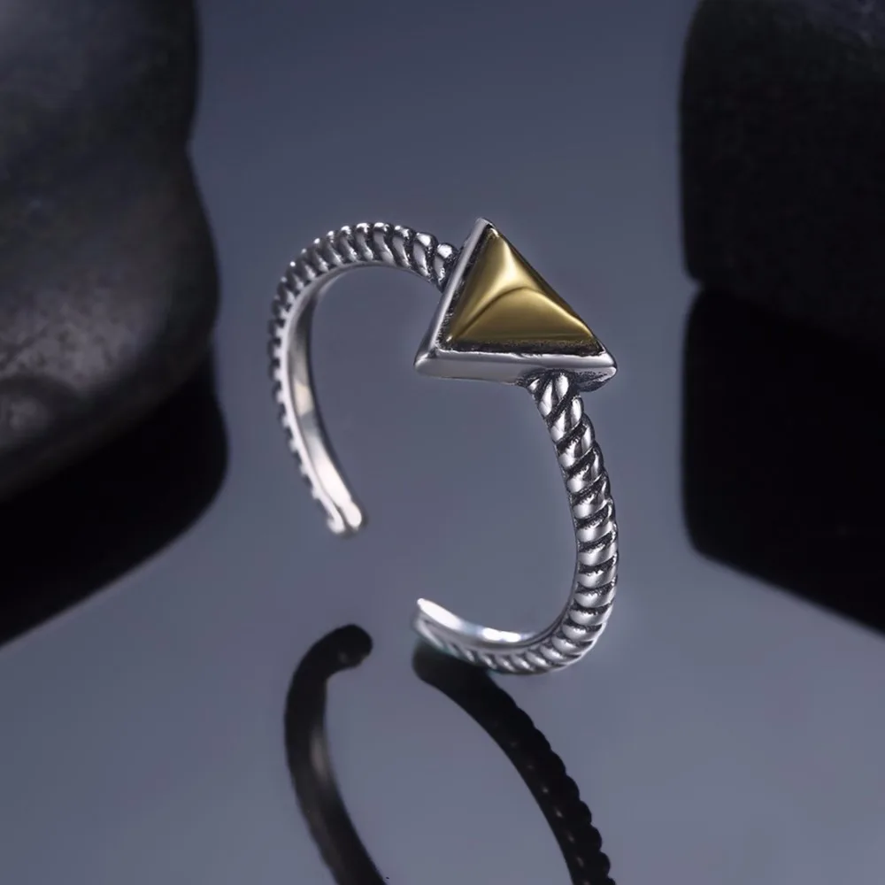 

LNALIS Creative Personality Simple 925 Sterling Silver Thai Silver Open Design Ring Triangle Geometric Shape Female Wedding Part