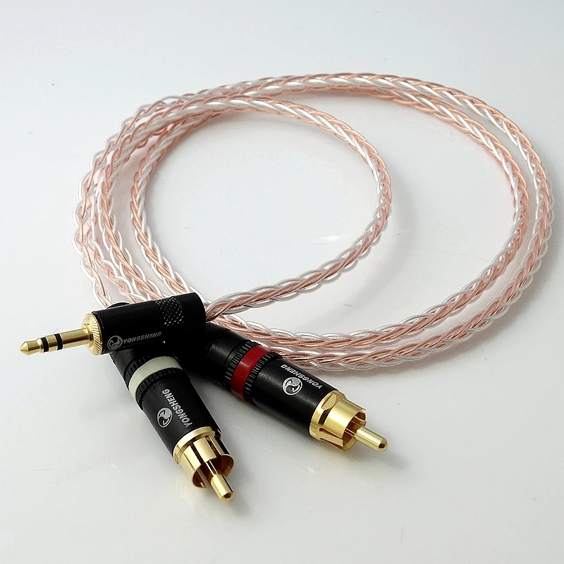 1 м 1/8 3 5 мм до 2 RCA штекер 8 ядер Litz оплетка PCOCC Гибридный посеребренный кабель HIFI