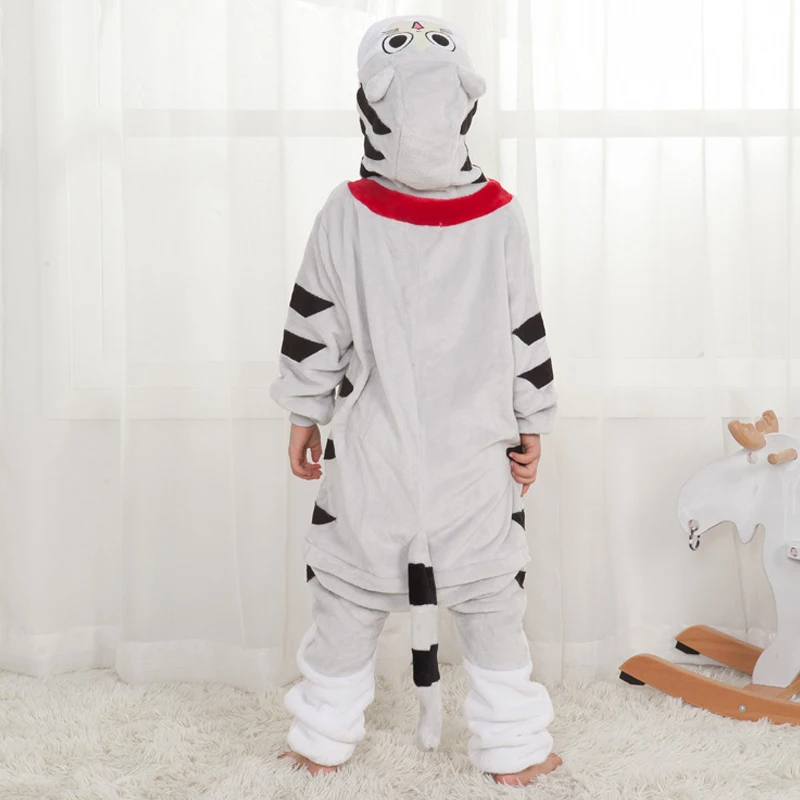 Attractive Cheese Cat Kigurumi Children Onesies Cartoon Kids Flannel Pajamas One piece Sleepwear Cosplay For Halloween Jumpsuit