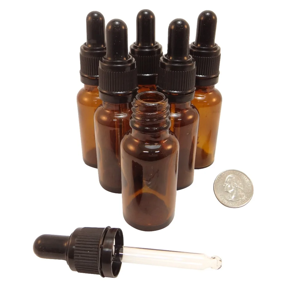 

6 Pcs 20 ml Travel Size Boston Round Glass Amber Bottles With Glass Droppers and Safety Cap For Essential Oil(BT104(20)-C=6 pcs)