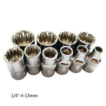 

10 Pcs 1/4" 4-13mm Universal 12 Tooth Socket Wrench Head Inner Hexagon Spanner Allen Head Auto Repair Tools