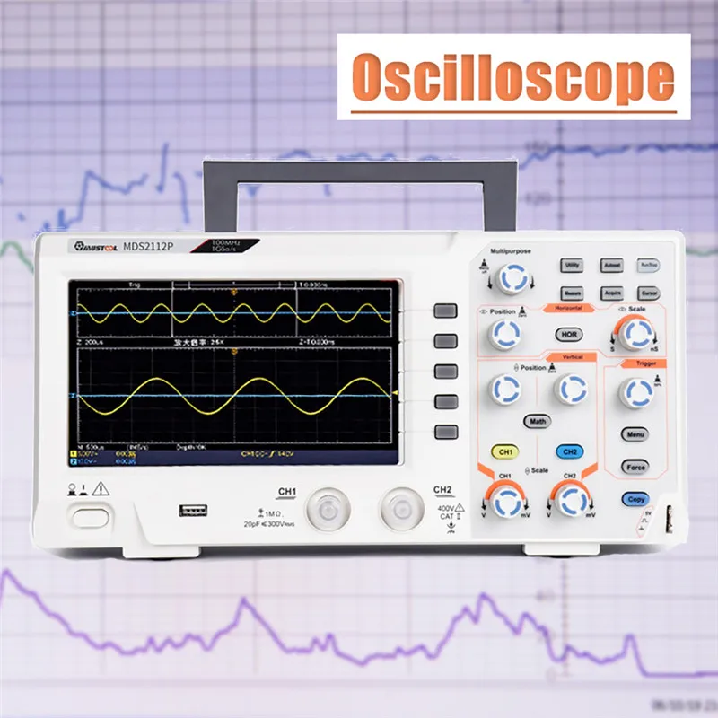 MUSTOOL MDS2112P двухканальный цифровой осциллограф с пропускной способностью 100 МГц 1GS/s частота дискретизации 7-дюймовый цветной tft-экран