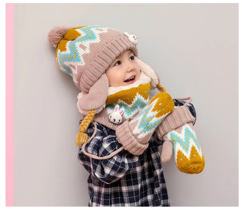 Милая детская шапка; детская шапка и шарф; 2 шт./лот; шапка для маленьких девочек; зимние двухслойные вязаные теплые шапки; Детские шапки и перчатки для подарка