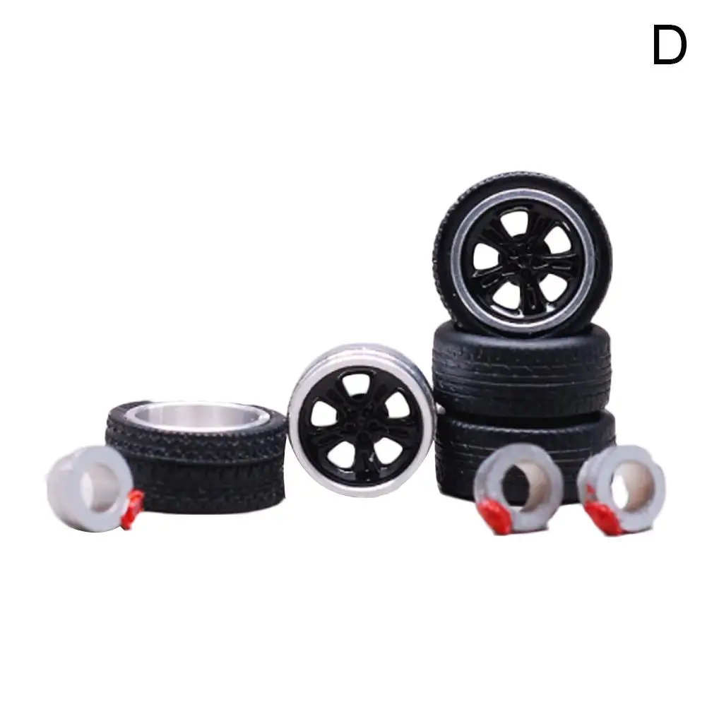 1:64 12 Styles Model Modified Tire+2axles+4end Caps Diecasts Alloy Wheel Tire Rubber Vehicles General Model Of Car Change Wheel - Цвет: 12