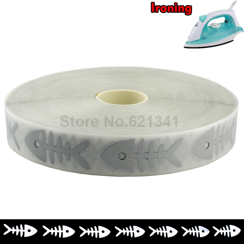 

High Visibility Safely Silver Reflective Tape Iron On Fabric Clothes Heat Transfer Vinyl Film Fish DIY M24