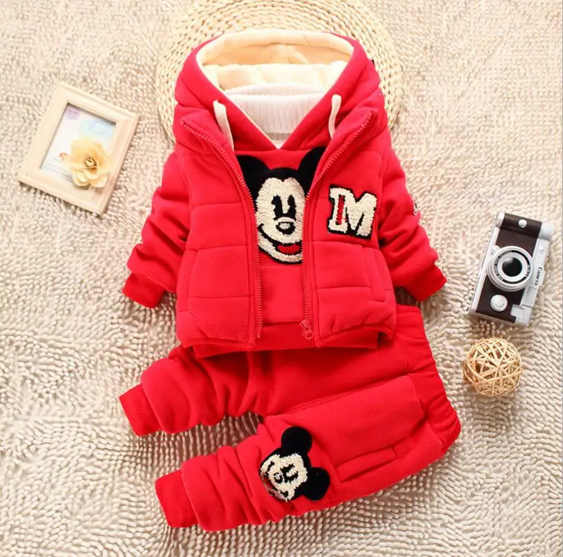 baby boy set winter mickey mouse thick clothing set hooded sets toddler