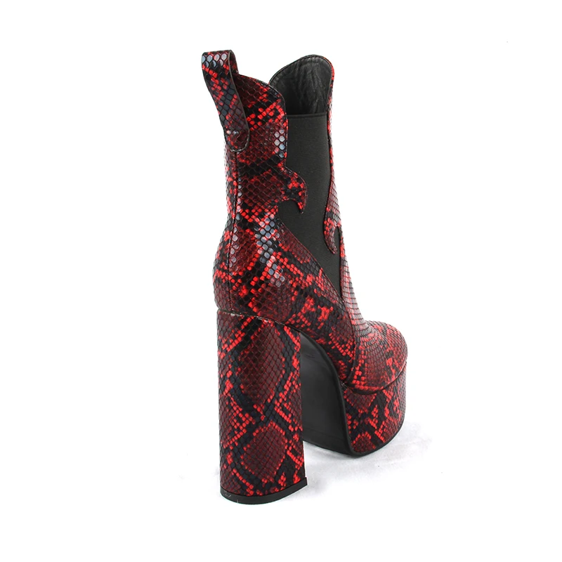 New Women Ankle Boots Platform PU Leather Boot Red Snake Skin Ladies Shoes Heeled Boots Autumn Winter Woman High Heel Shoes