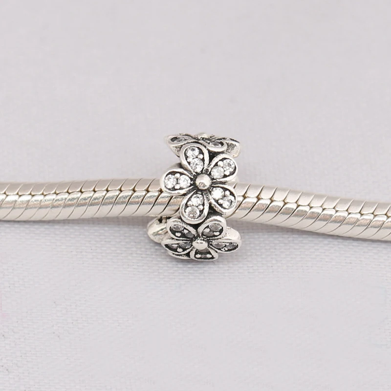 

Genuine 100% 925 Sterling Silver Dazzling Daisies Flower & Clear CZ Charms Fit Pandora Bracelets & Bangles DIY Jewelry