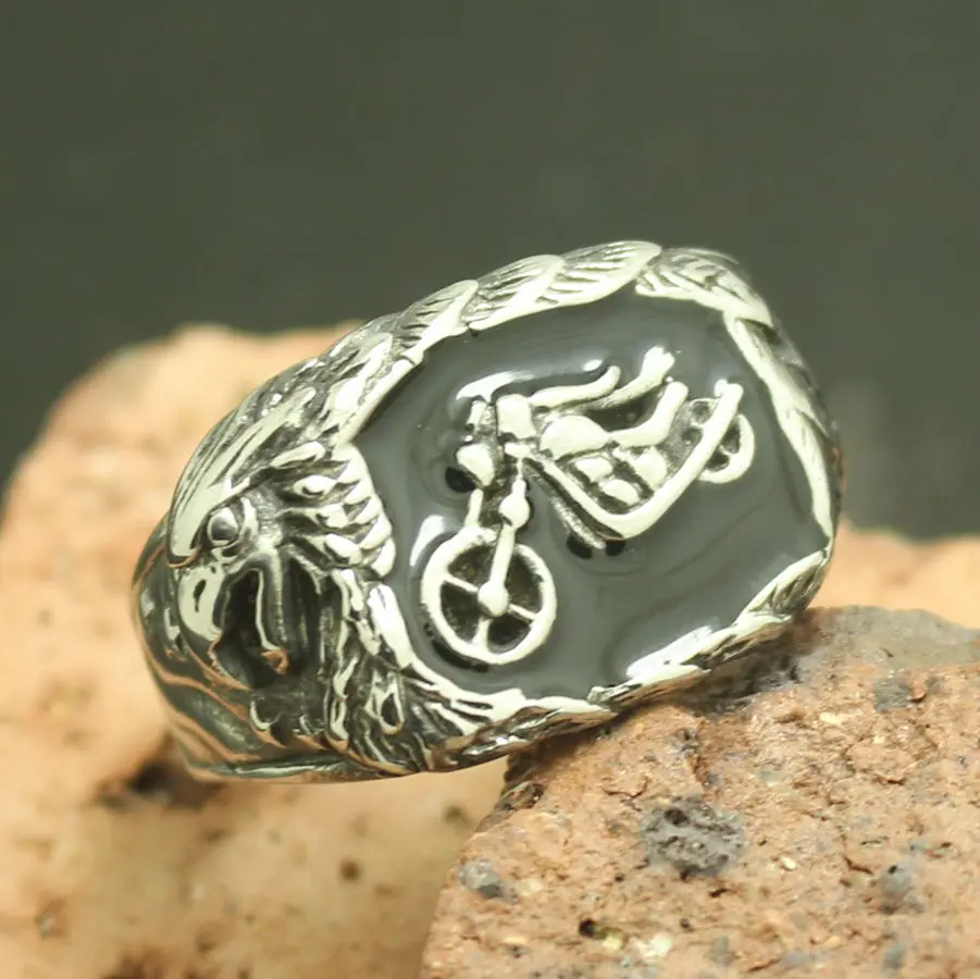 

Retail Newest Size 8 to size 15 Mens Boys 316L Stainless Steel Cool Star Motorcycle Biker Rider Silver Ring