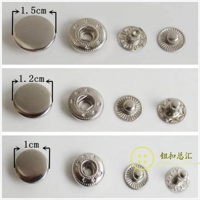 

100 set Metal Silver Snap Button Press Studs Fasteners Buttons Manual Installation Tool Clothes Accessories 10mm,12mm Wholesales