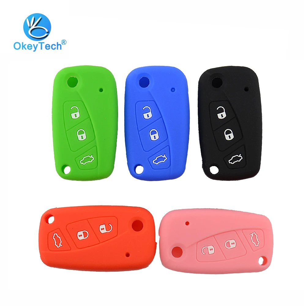 

OkeyTech Silicone Car Key Cover Case Fob 3 Button Flip Folding For Fiat Panda Stilo Punto Doblo Grande Bravo 500 Ducato Minibus
