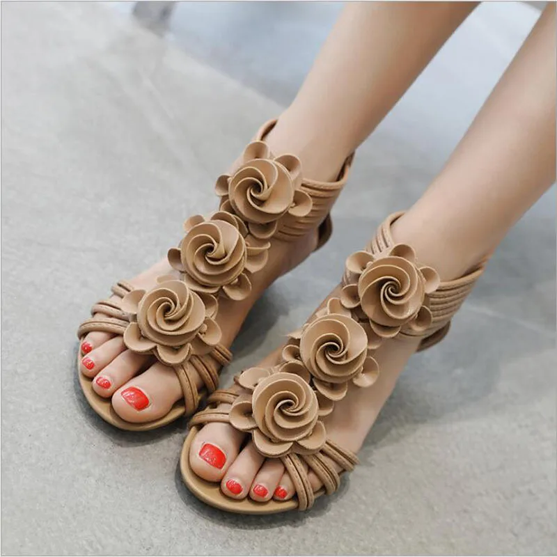 

Summer Floral Sandals Fish Mouth Women Sandals Pu Suede Retro High Heels Square Heel Woman Buckle Shoe size 35-40