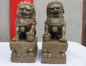 

10"China Folk classical Bronze Door talisman Foo Dog Guardian Lion Statue Pair