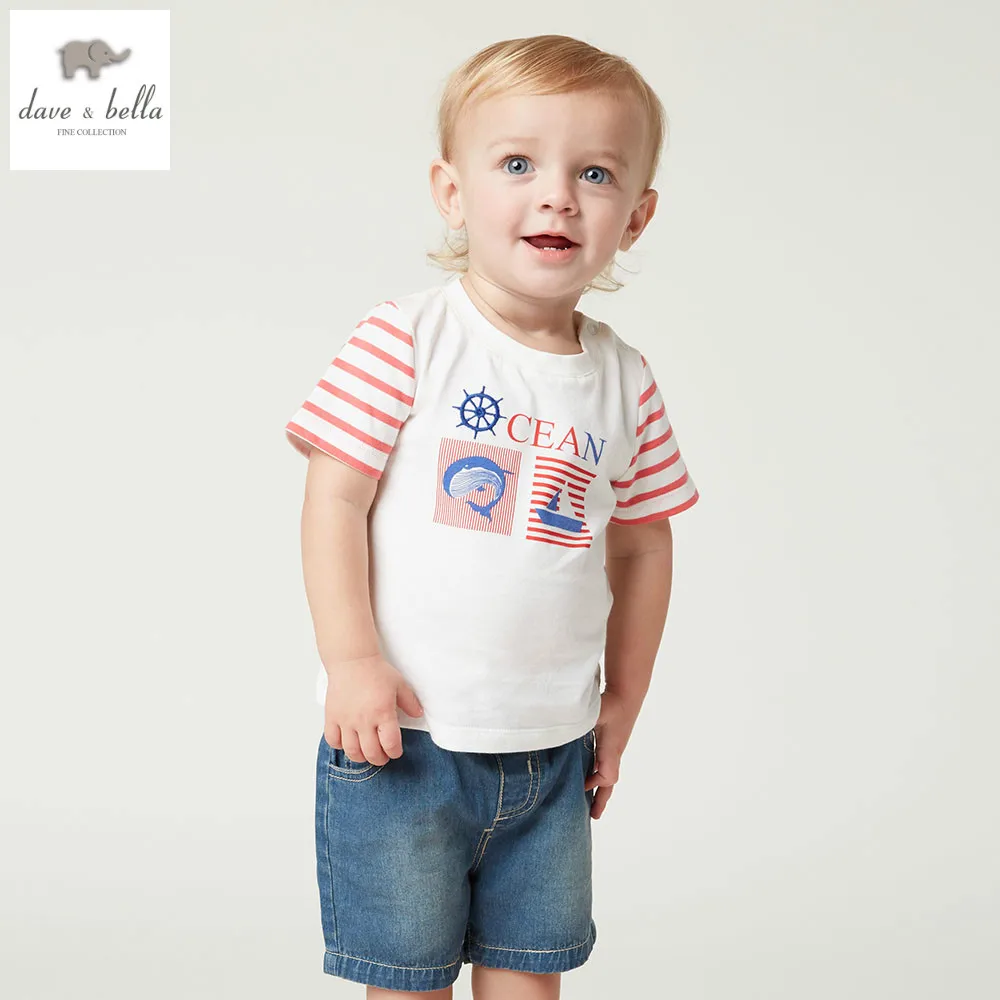

DB4901 dave bella summer baby boys clothing sets printed top denim pants sets child sets infant clothes kids sets baby costumes