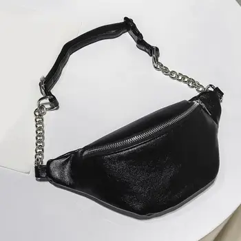 

2019 Newest Hot Metal Chain Lychee Leather Fanny Pack Waist Bag Casual Waterproof Anti-theft Women Band belt Multi-function Bag