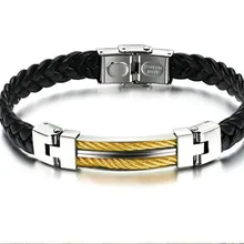 n765 Рождественский подарок ювелирные изделия Одежда высшего качества кожа Нержавеющая сталь Для мужчин Шарм браслет Silve золото