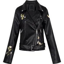 Новинка PU мотоциклетная куртка Женские мотоциклетные Куртки маленькие кожаные одежда леди тонкий короткая заметка вышивка мотоциклетная куртка