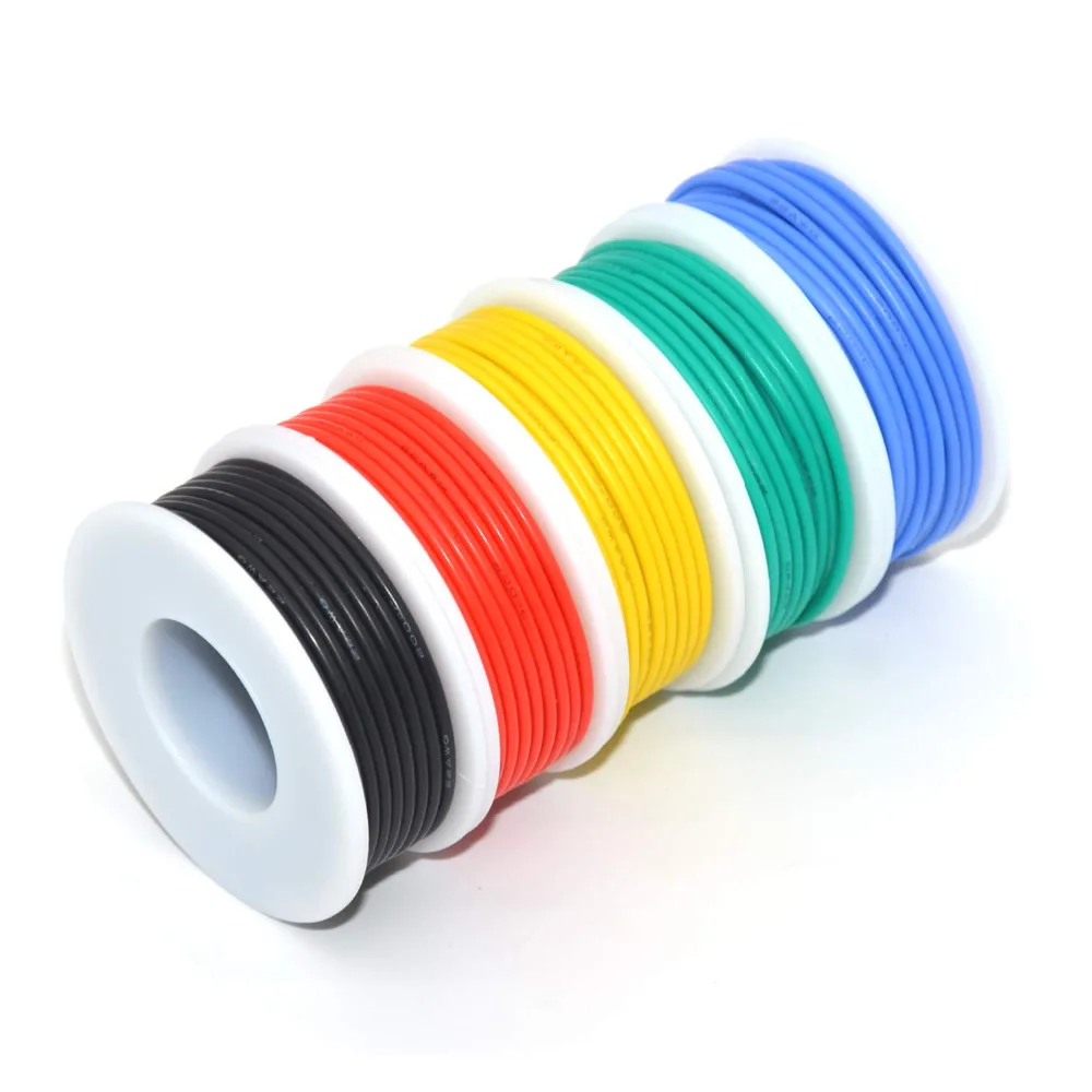 22 Gauge Wire, Electrical Wiring, Solid Hookup Wires, Tinned Copper, 6  Spools (25 Feet Each), 300V, PVC Coated (OD: 1.5mm), Red, Black, Green,  Yellow