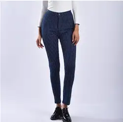 2019 Для женщин Демисезонный стрейч в полоску женские брюки-скинни Эластичность узкие Push Up обтягивающие джинсы полосы карандаш брюки S/3XL K1036