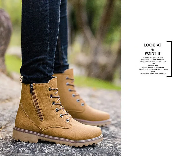 Merkmak Fashion Motocycle booties men Keep warm Boots Female Men's Ankle Boots Square Heel Winter Shoes Dropshipping