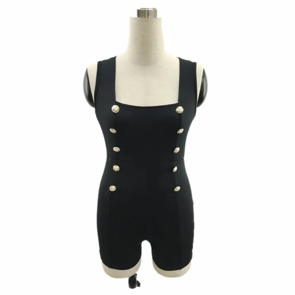 Gold Buttons Short Sleeveless Zip One Piece Bodysuit