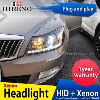 

Hireno Headlamp for Skoda Octavia 2010-2014 Headlight Headlight Assembly LED DRL Angel Lens Double Beam HID Xenon 2pcs