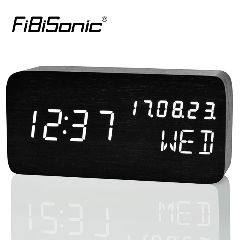 Baratos Reloj despertador LED Digital fibisonico reloj de sobremesa electrónico Visualización de temperatura Despertadores YY MM DD