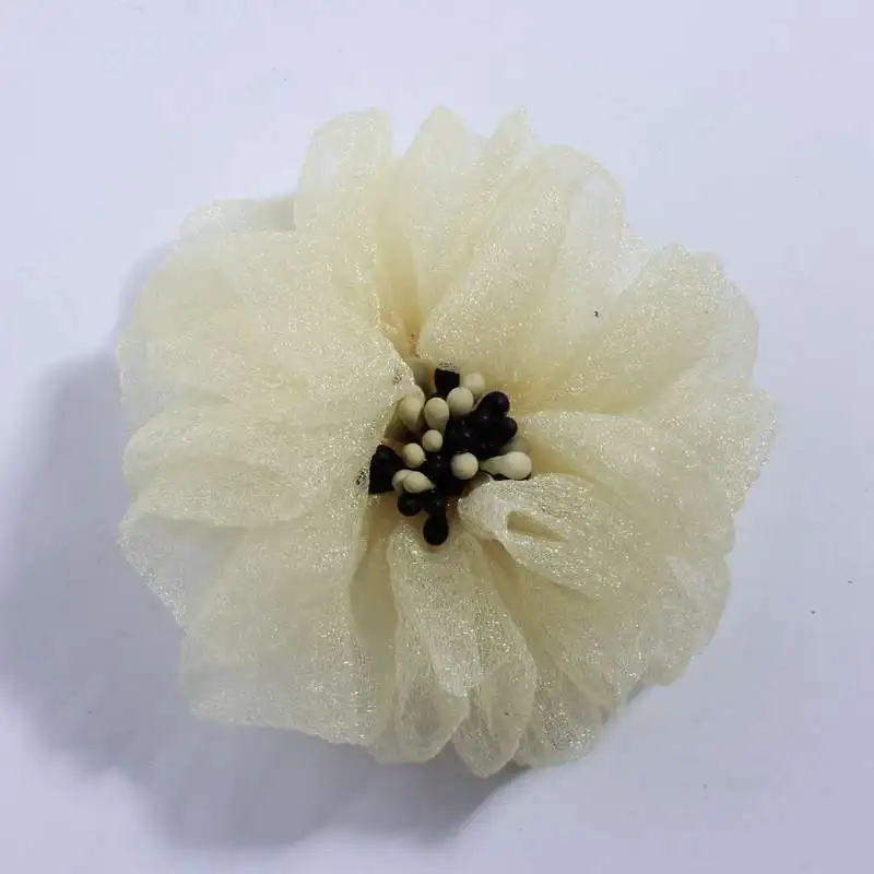 10 шт., 5,5 см, модный тюлевый Шелковый цветок для волос с подходящей палочкой, в центре, со старыми морщинами, тканевые цветы для заколки, аксессуары - Цвет: Yellow