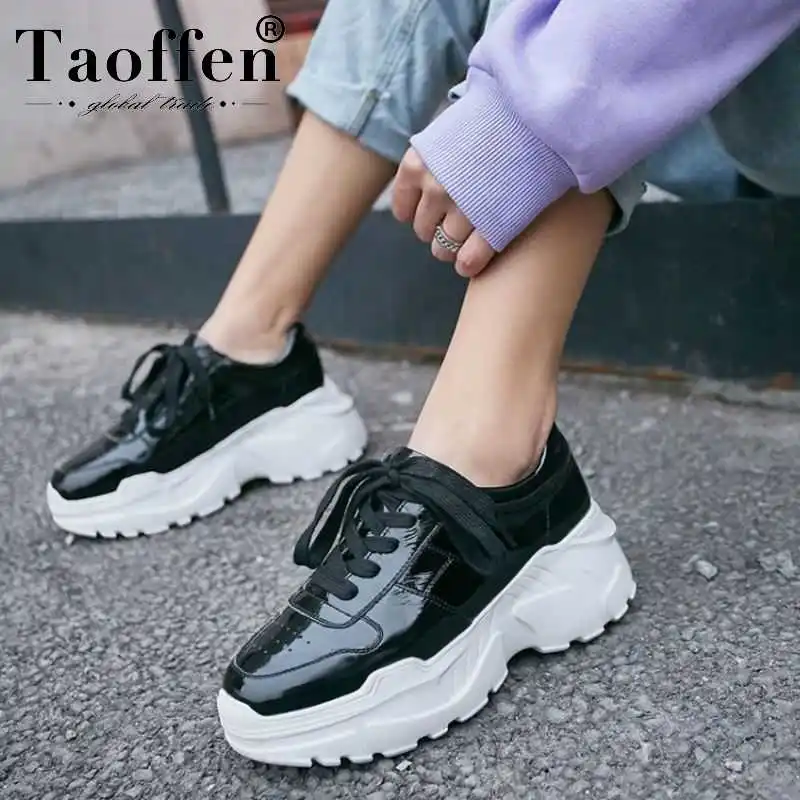 

Taoffen Genuine Leather Sneakers Women Platform Vulcanized Shoes Solid Color Spring New High Quality Women Shoes Size 34-39