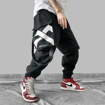 

Men Ribbon Joint Pocket Cargo Pants 2019 X Print Harem Joggers Harajuku Sweatpant Hip Hop Trousers
