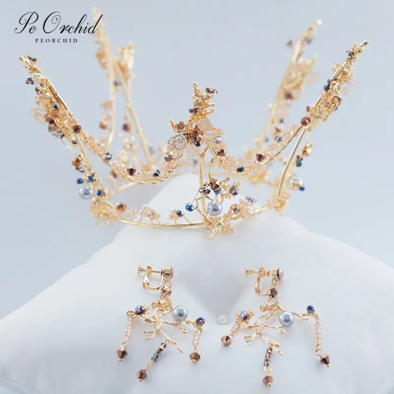 PEORCHID барокко круглый диадемы и короны свадебные Coroa De Noiva Dourada 18 день рождения корона готический головной убор Свадебные ювелирные изделия