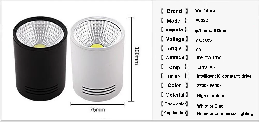 LED Cylinder Ceiling Down Light COB Suspended Pendant Spotlights