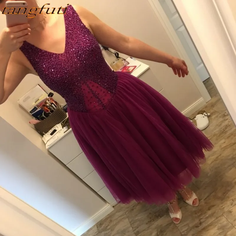 

Purple Mother of the Bride Dresses Ankle Length for Wedding Tulle Beaded Evening Gowns Bridal Formal Godmother Groom Women Party
