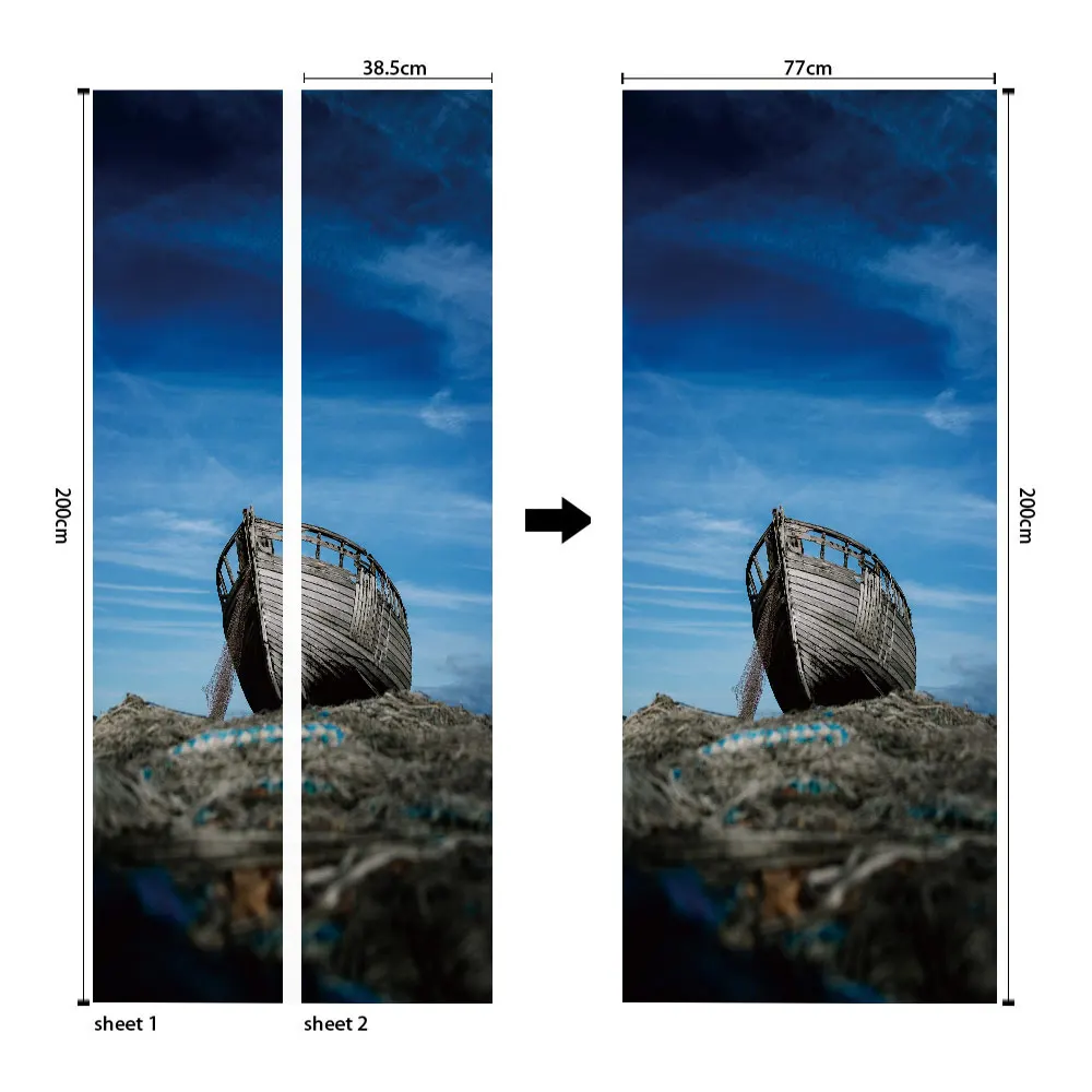 Креативные 3D двери Стикеры Морская Лодка ПВХ Наклейки на обои самоклеющиеся DIY Съемные водонепроницаемые фрески домашний декор