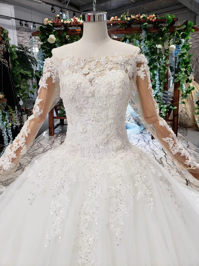 HTL434 boho wedding dress western style  boat neck lace up back ball gown bridal dress up gown 2019 vestido de noiva princesa (4)